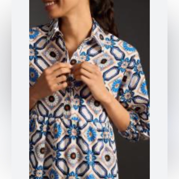 Anthropologie Maeve Bettina Tiered Resort Summer Boho Floral Midi Shirt Dress S - Picture 2 of 5